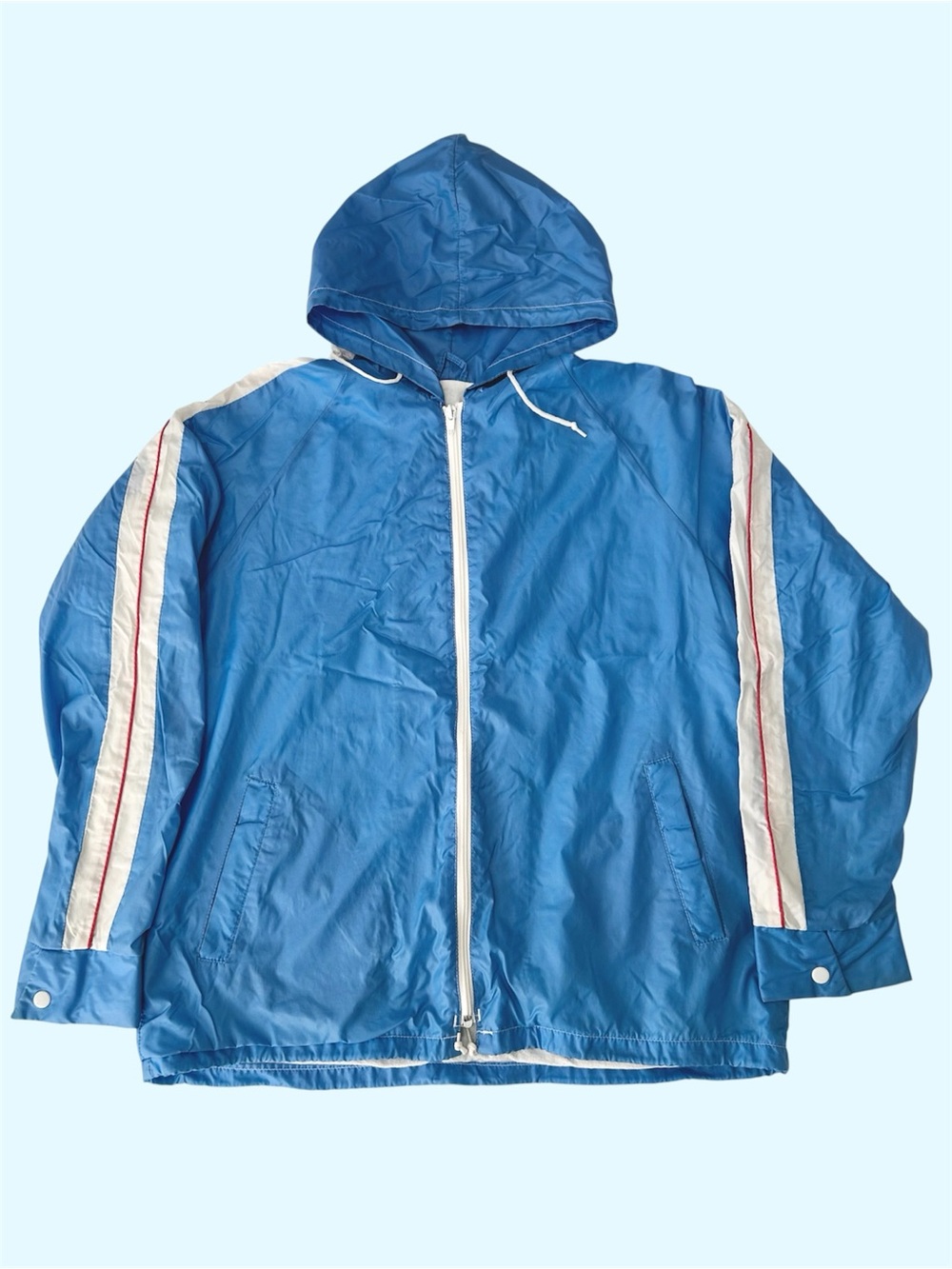 Vintage 80s Knotical Racing Stripe Windbreaker Jacket Baby Blue Large